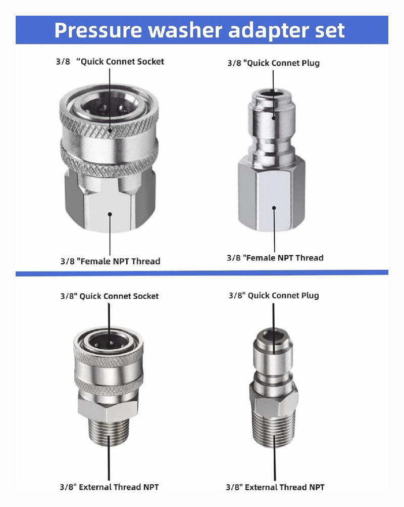 5000PSI Pressure Washer Quick Connect Fitting Stainless Steel 3/8 Inch Hose Adap