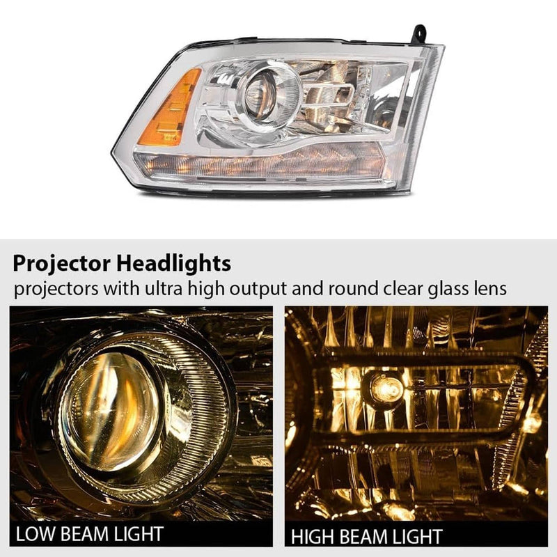 Left+Right Projector Headlights LED DRL for Dodge Ram 1500 2500 3500 2009-2018