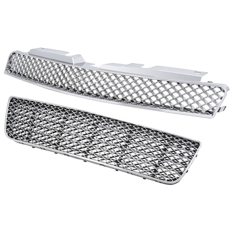 DURAFORCE Chrome Mesh Front Upper Lower Bumper Grille for Chevy Impala Limited 2006-2016