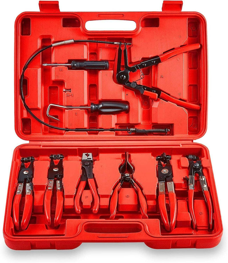 Hose Clamp Clip Plier Tool Set Swivel Jaw Flat Angled Band Flexible Automotive