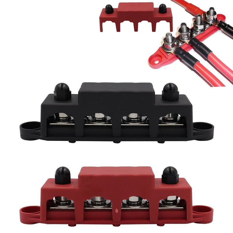Power Distribution Block 12V 250A Bus Bar 4 x 5/16" Stud Marine 6 x #8 Screws