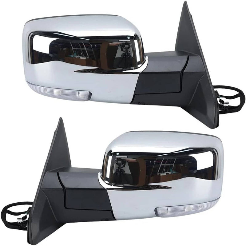 Pair Side Mirror Chrome Power Fold Heated Temp Sensor for 2013-2019 Ram 1500