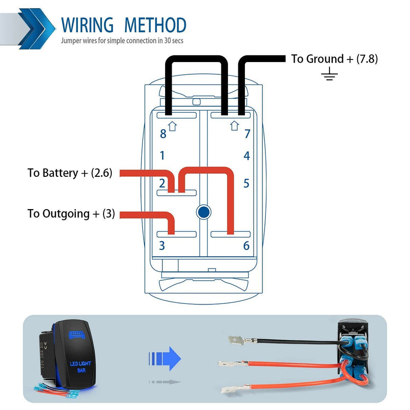 2pcs Blue Rocker Switch Rear Light LED Light Bar Toggle 5 Pin for Car ATV UTV