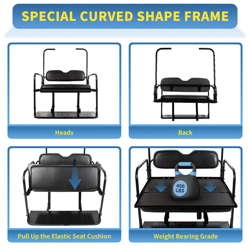 Flip Folding Rear Seat Cushions Pad w/Roof Support for EZGO TXT 1995+ Golf Cart