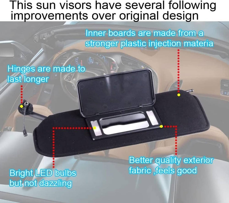 Updated Sun Visors Sun Shades with Bright LED Light for 1997-2004 Corvette C5 Pa