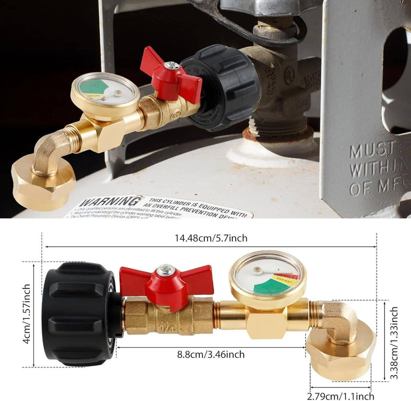 Propane Refill Elbow Adapter with Gauge ON-Off Control Valve 1lb to 20lb Tank