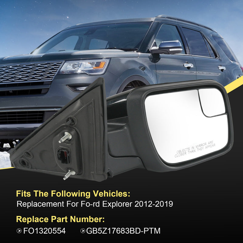 FO1321554 Door Mirror for Ford Explorer 2012-2019 Passenger Black