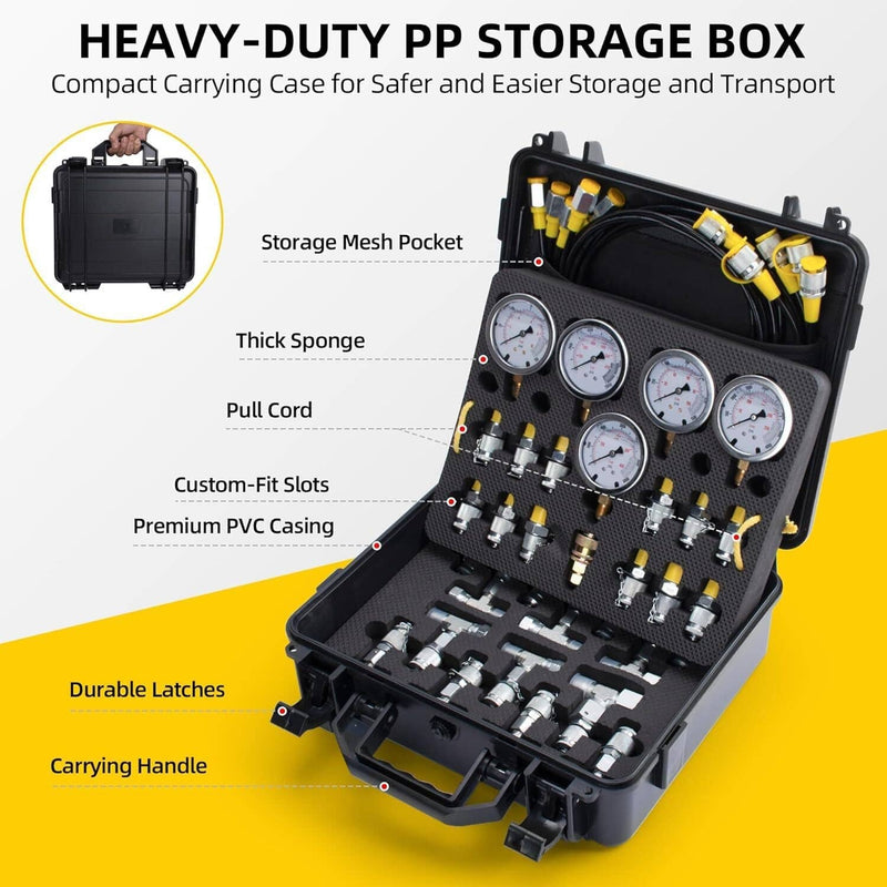 Hydraulic Pressure Test Kit 5 Gauges 13 Couplings 14 Connectors 5 Hoses 14 Tee