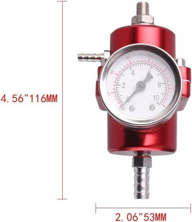 Adjustable Fuel Pressure Regulator with Gauge Fitting Kit Aluminum Red