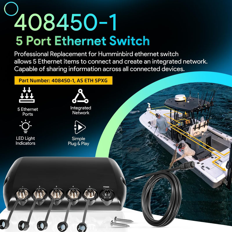 AS-ETH-5PXG 5-Port Ethernet Switch for Humminbird #408450-1 Network Hub