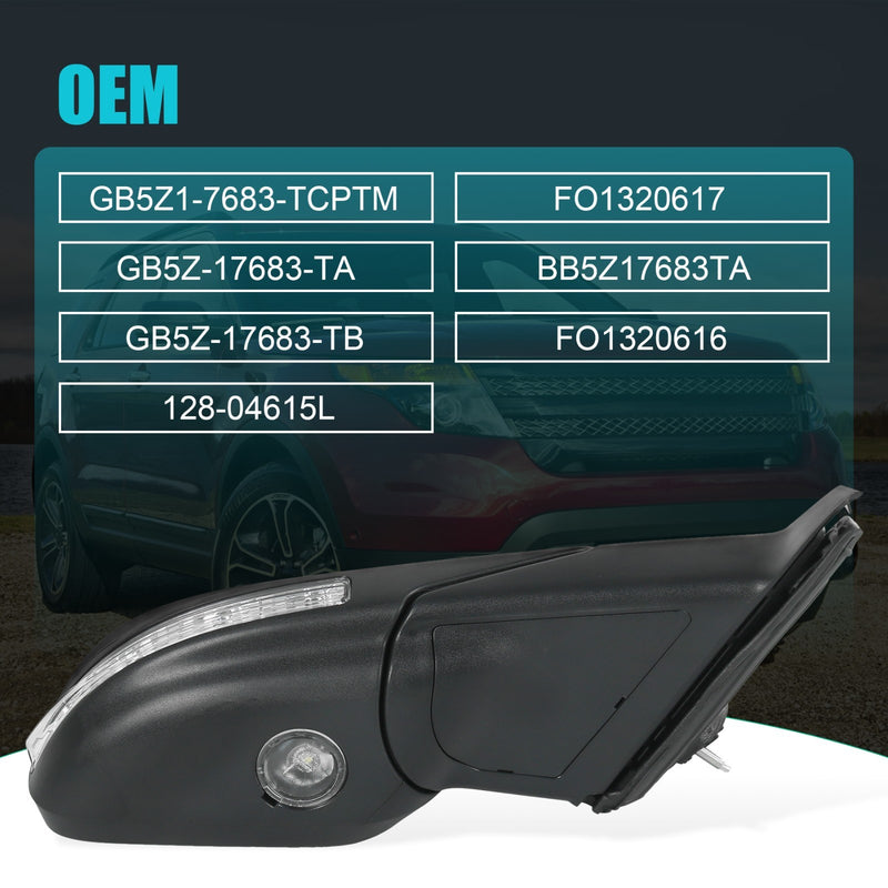 Side Mirror w/ Blind Spot Puddle Lamp Passenger for Ford Explorer 2016-2019