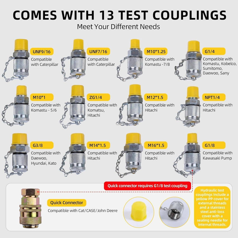 60Mpa Hydraulic Pressure Test Set 5 Gauges 13 Couplings 14 Tee Connectors