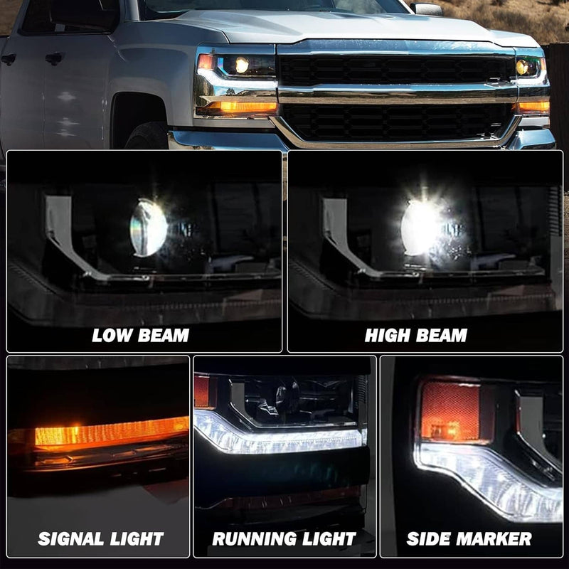 Pair Chrome Headlights for Chevy Silverado 1500 2016-2018 HID Xenon Headlamps 2