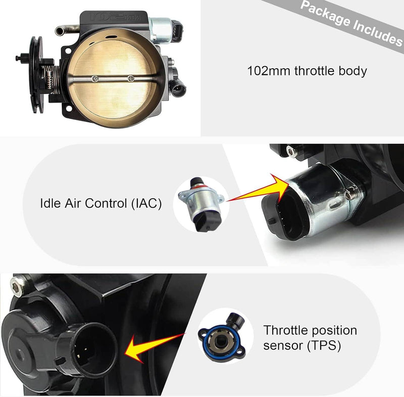 102mm Throttle Body w/Cable TPS IAC for GM Gen III LS1 LS2 LS6