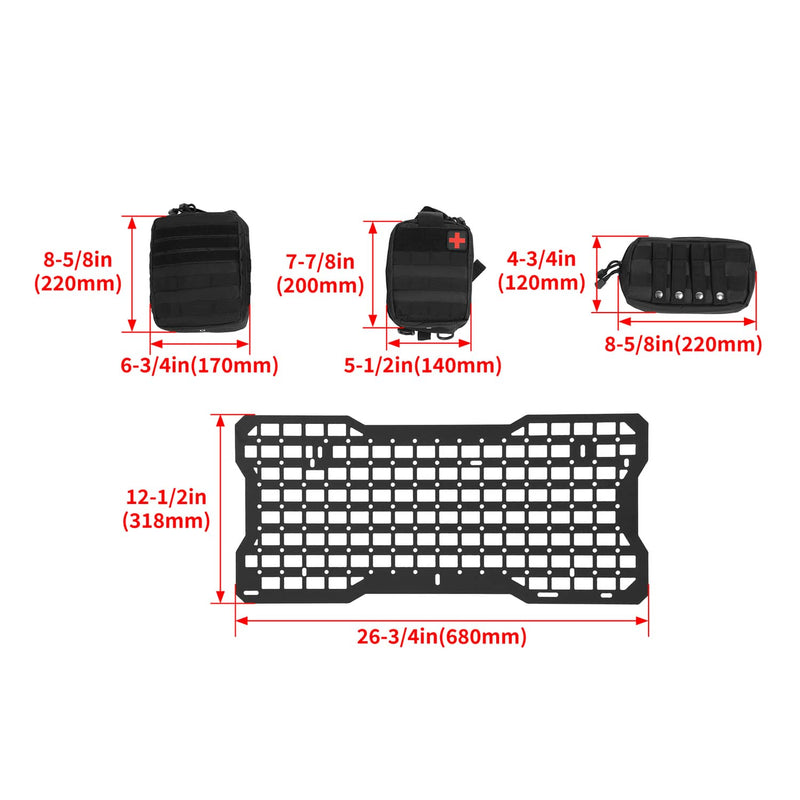 DURAFORCE Aluminium Tailgate Tactical Molle Panel Storage Bag for Jeep Wrangler JK 07-22