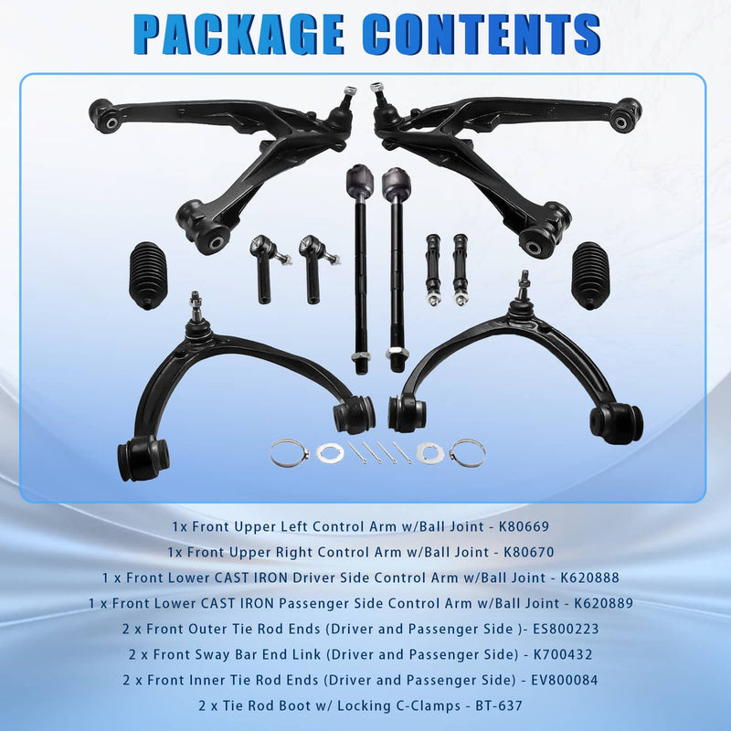12Pcs Front Upper Lower Control Arm Set for 2007-13 Escalade Chevy Silverado GMC