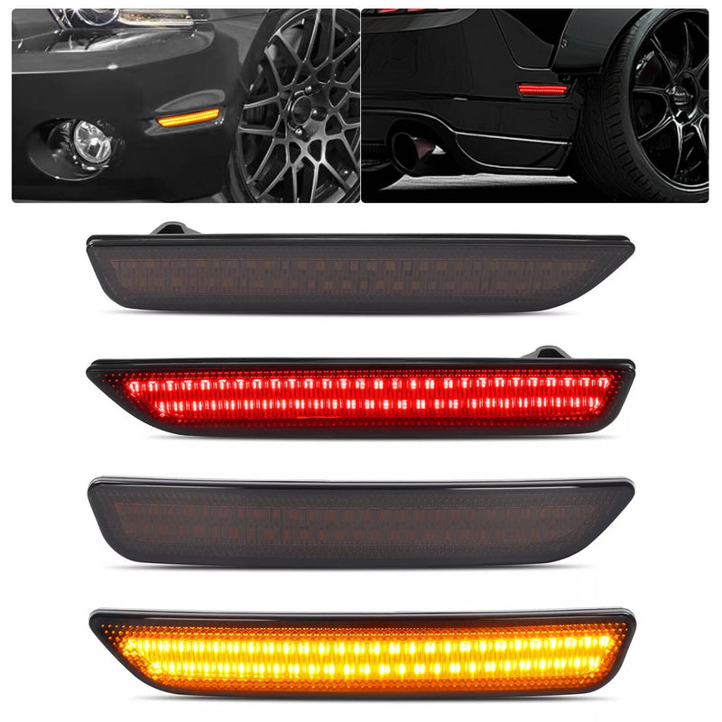DURAFORCE Side Marker Lights Smoked Lens for Ford Mustang 2010-2014 Front Rear LED 4 Piece
