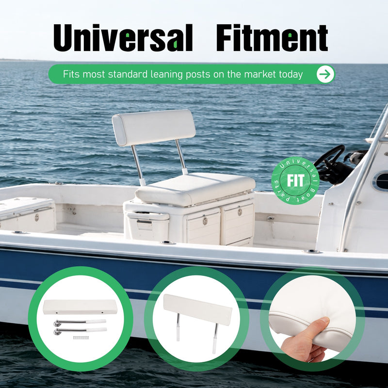 Universal Boat Seat Backrest with Folding Arms Leaning Post White Silver