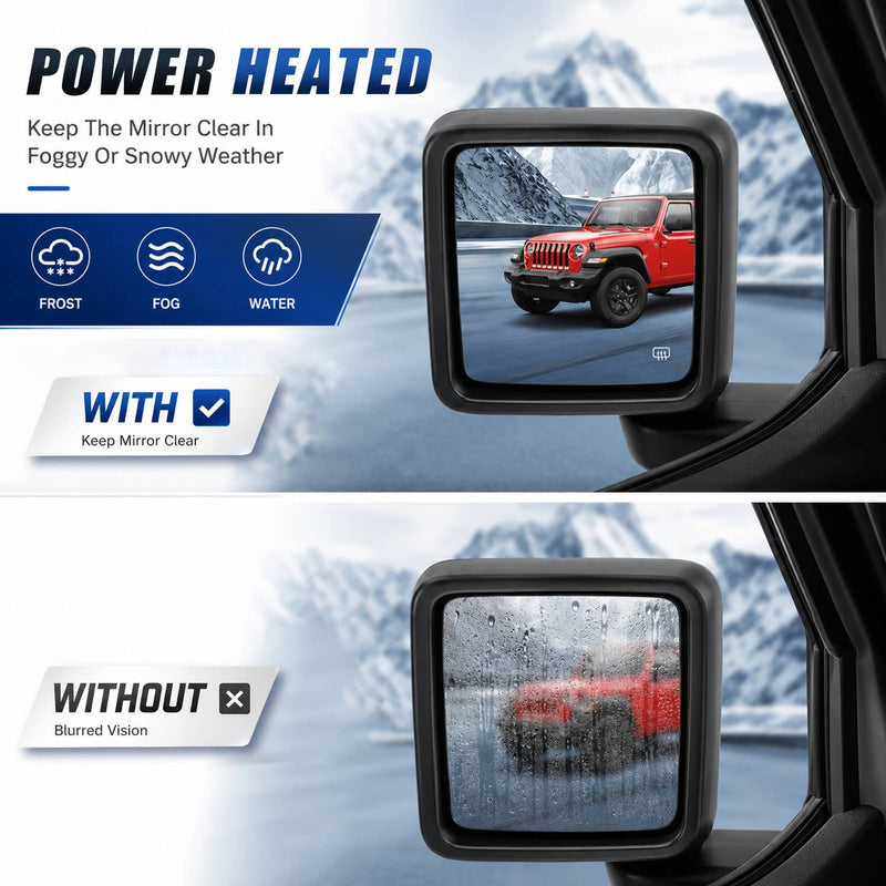 Pair Left & Right Power Heated Mirror for 2018-2024 Jeep Gladiator Wrangler JL