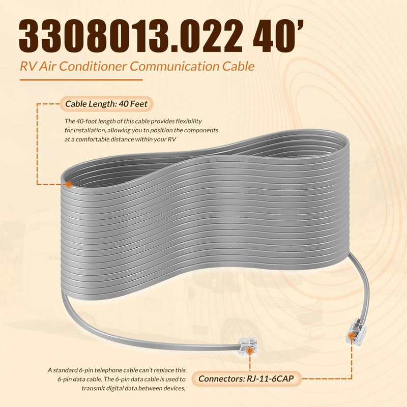 3308013.022 40' RV Air Conditioner Communication Cable for Dometic Multi-Zone