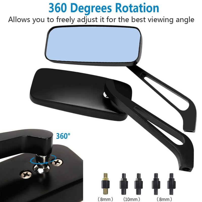 Rectangle Rearview Mirrors for Harley Cruiser Bobber Chopper Softail