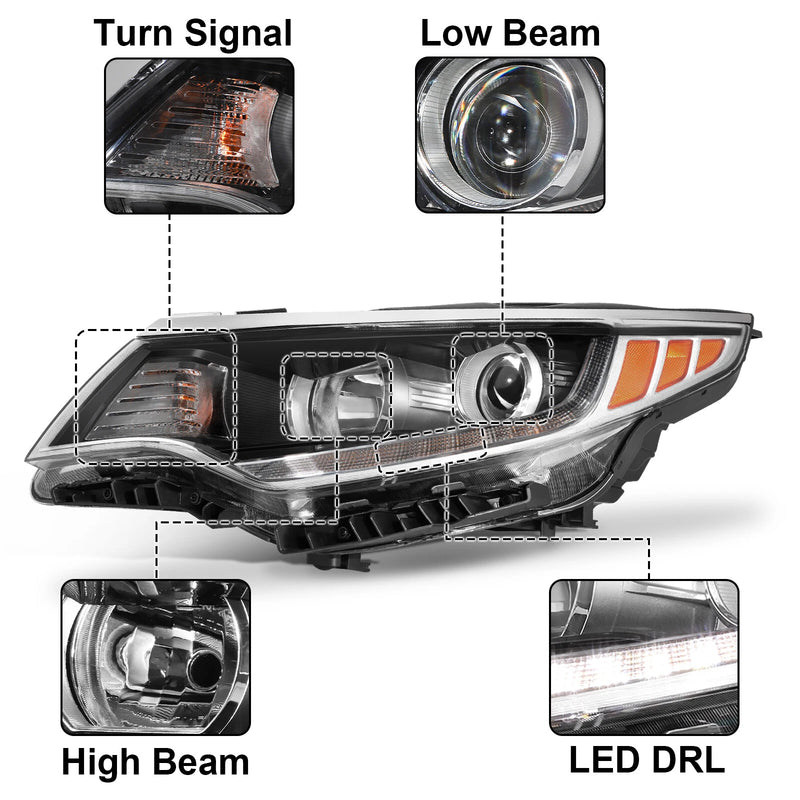For 2016 2017 2018 Kia Optima LED DRL Headlights w/ Bulbs Headlamps Left & Right