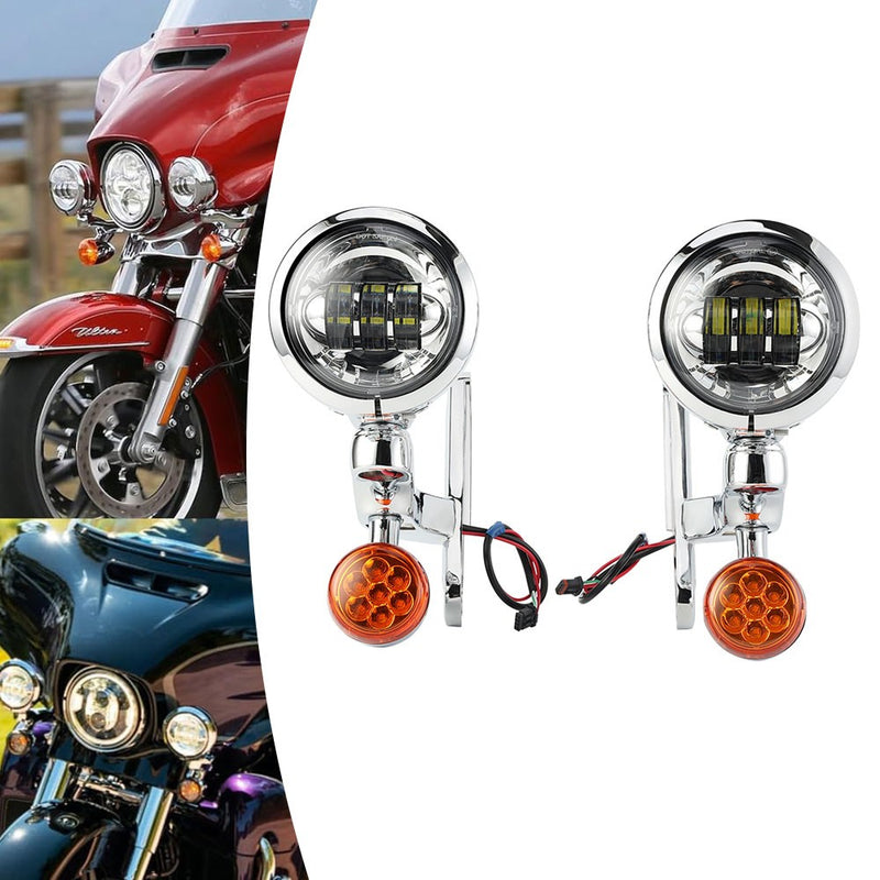 Chrome 4-1/2" LED Auxiliary Fog Spot Light Bracket Kit for Harley Street Glide