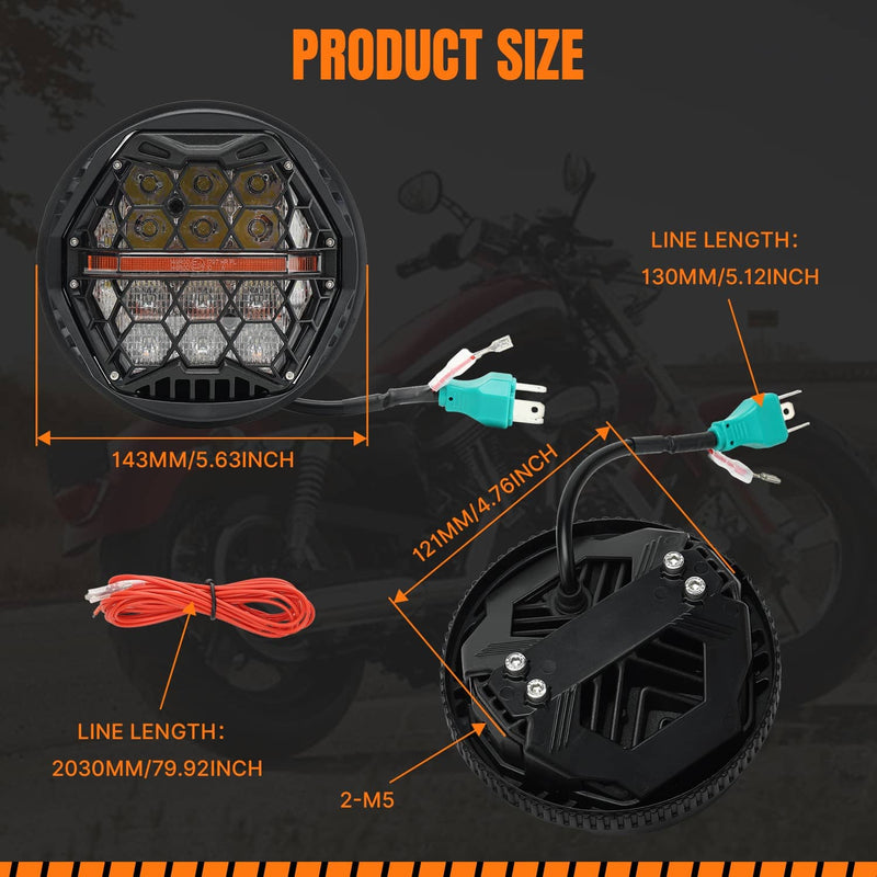 120W 5.75'' Round LED Headlight Hi/Lo Amber DRL for Harley Softail Standard FXST
