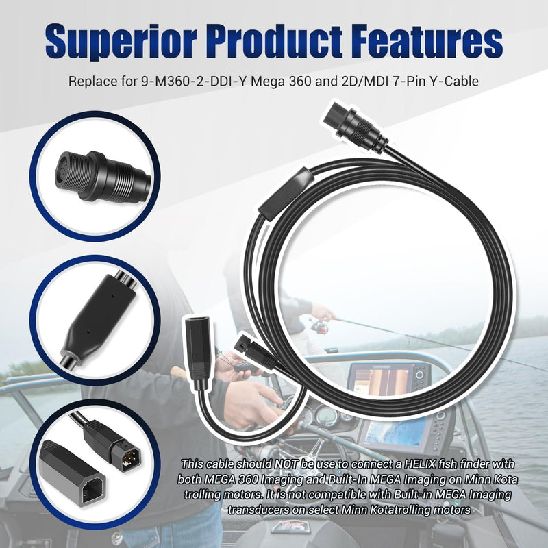 720107-1 Transducer Adapter Cable 10ft Replace 9-M360-2-DDI-Y Mega 360 2D MDI