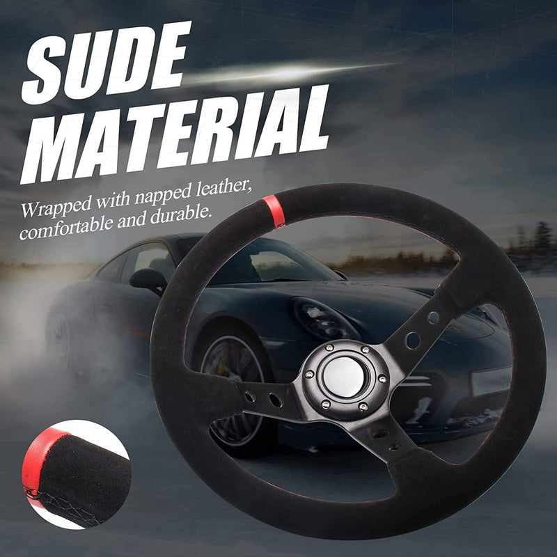 350mm Racing Suede Leather Steering Wheel Horn Quick Release Kit 14