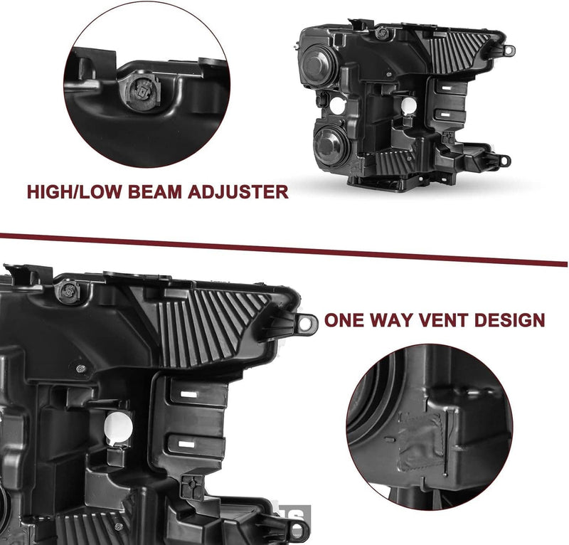 Pair Headlights for Ford F150 2018-2020 Halogen Headlamps Black Clear Left Right