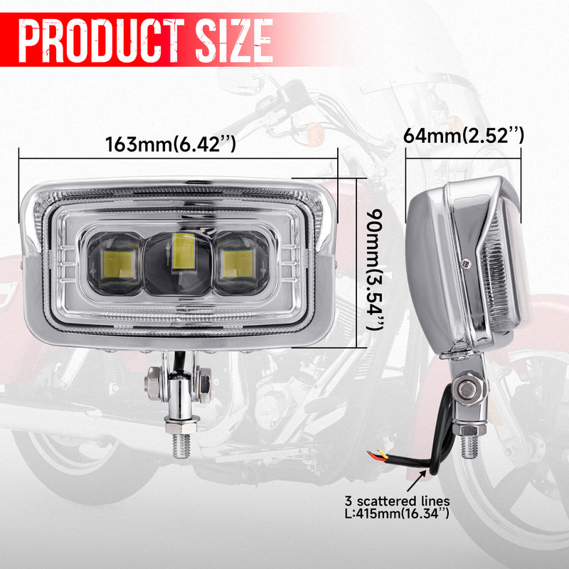Front Headlight Rectangle LED Lamp Hi/Lo for Harley Honda Cafe Racer Custom