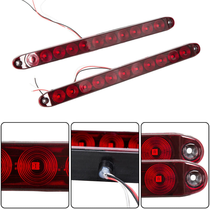 16" 4X 11 LED Red Truck Trailer Light Bar Stop Turn Tail Brake Light Strip Kit