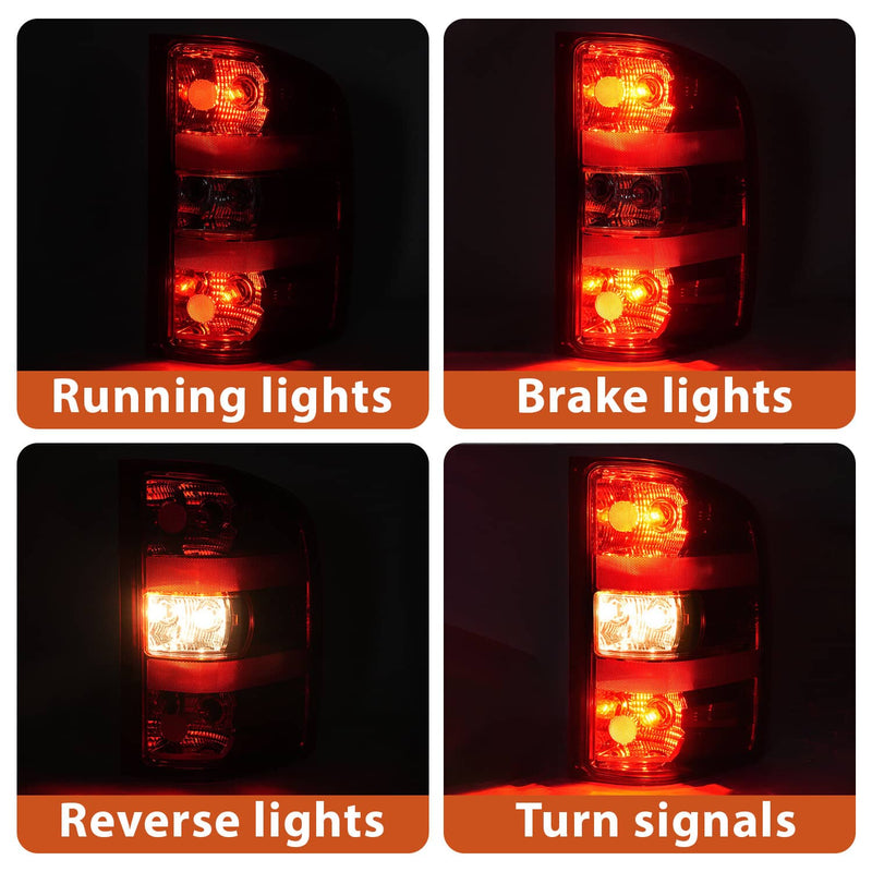 DURAFORCE Smoke Red Tail Lights LH RH for Chevy Silverado 1500 2500 3500HD 2007-2013