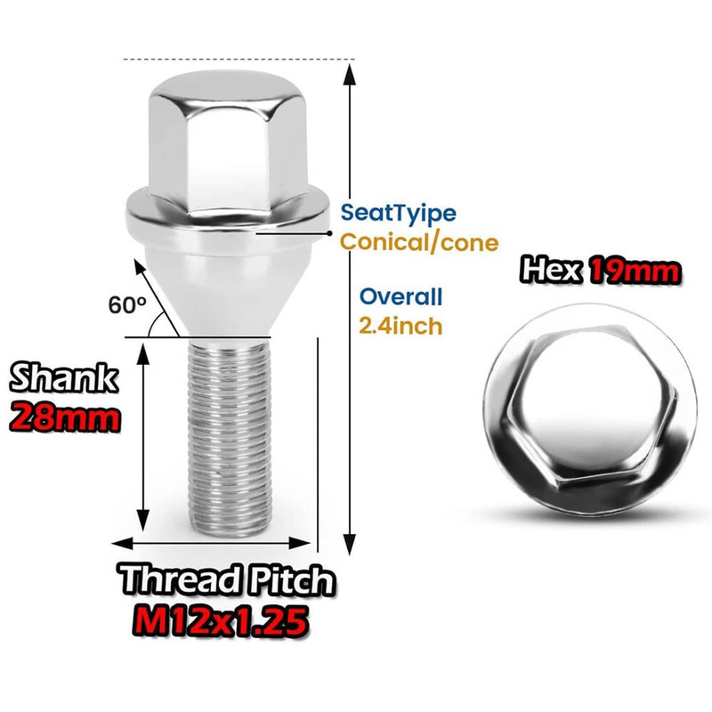 M12x1.25 Wheel Lug Nuts for Jeep Cherokee Compass Dodge Dart Chrysler 200 20Pcs