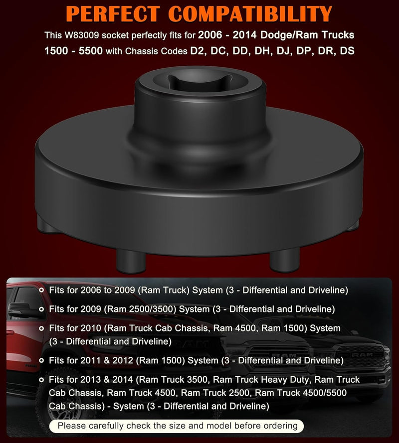 W83009 6 Lug Axle Nut Socket for Dodge Ram 1500-5500 Chassis D2