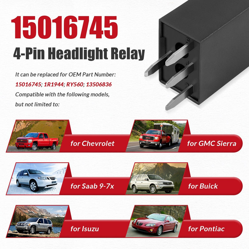 15016745 Multi-Purpose Headlight Relay for GMC Envoy Chevrolet, 2 Pieces