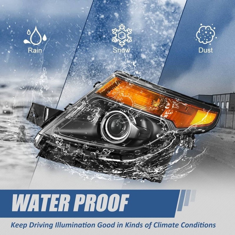 Halogen Projector Headlights Chrome Clear for Ford Explorer 2011-2015 Pair