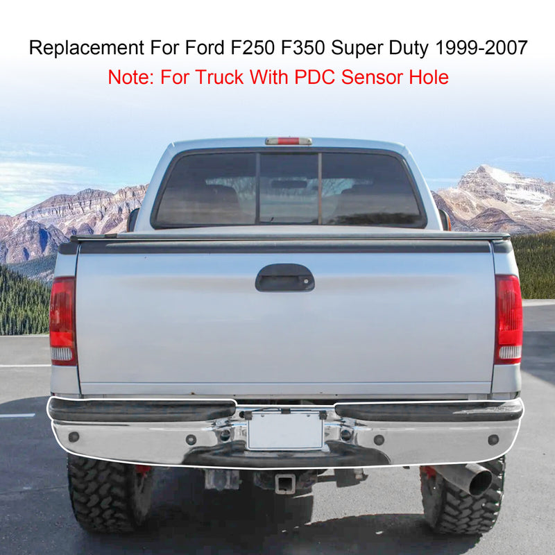 Chrome Rear Step Bumper with Park Sensor Holes for Ford F250 F350 Super Duty 99-
