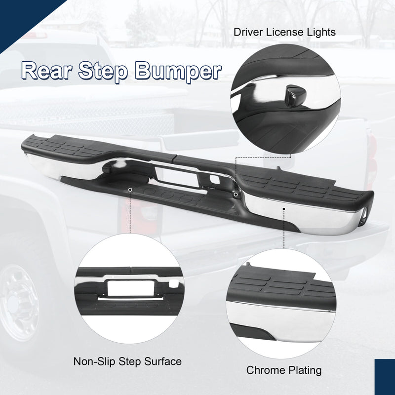 Complete Chrome Rear Bumper for Chevy Silverado GMC Sierra 1500 2500 1999-2007