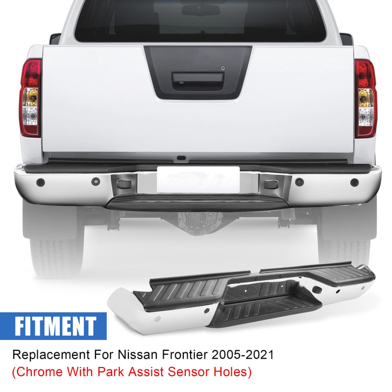 Chrome Rear Step Bumper Assembly with Sensor Hole for Nissan Frontier 2005-2021