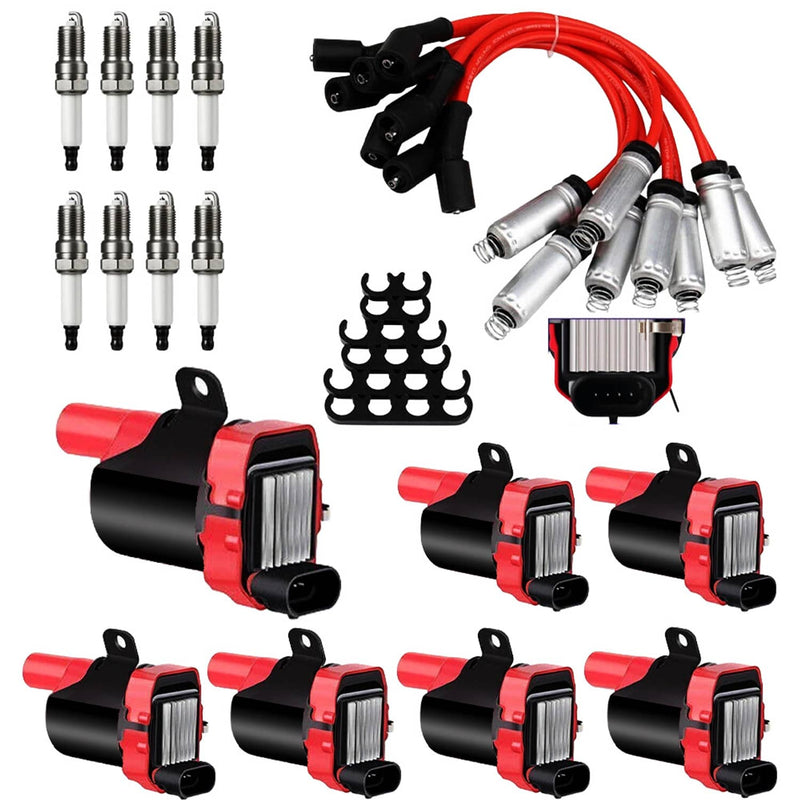 8 Set Round Ignition Coil and Spark Plug Wire for Chevy Silverado 1500 2500 GMC
