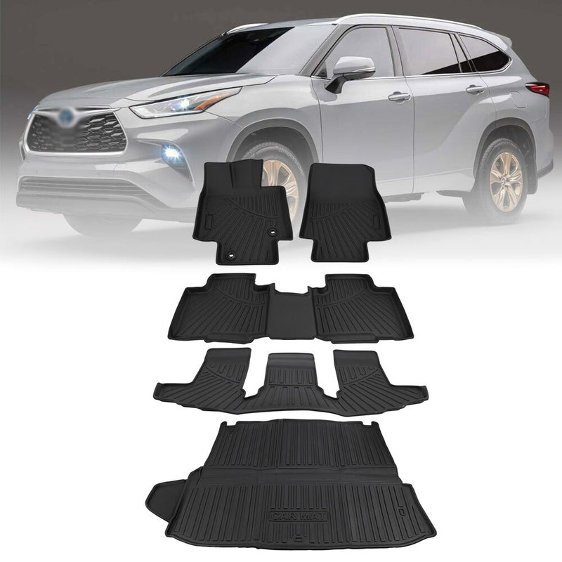 3D TPE 3 Rows Floor Mats Cargo Liner for Toyota Highlander 2020-2025 5Pcs Set