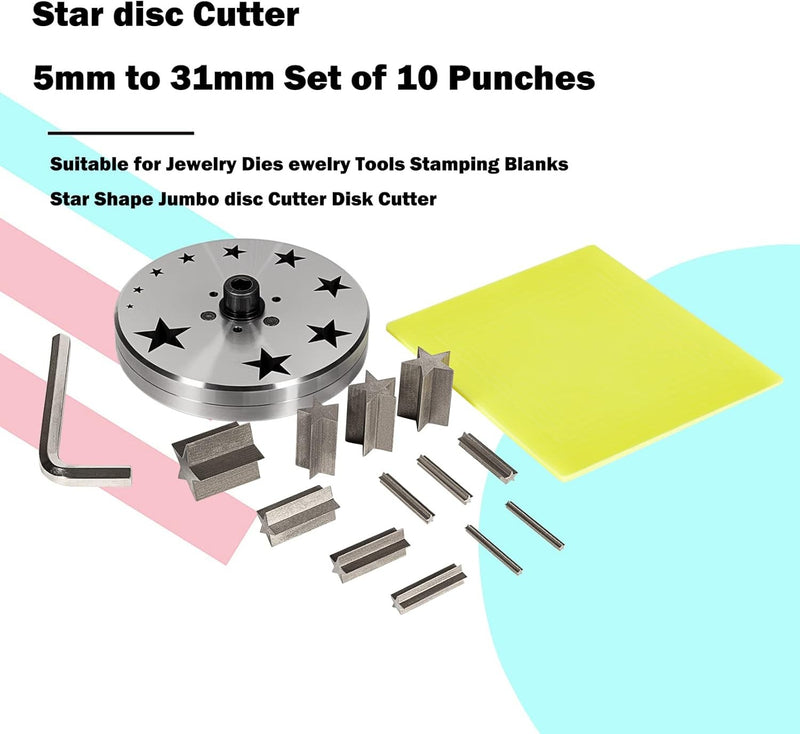 Disc Cutter 5mm to 31mm With 10 Punches for Star Shapes Stamping Blanks