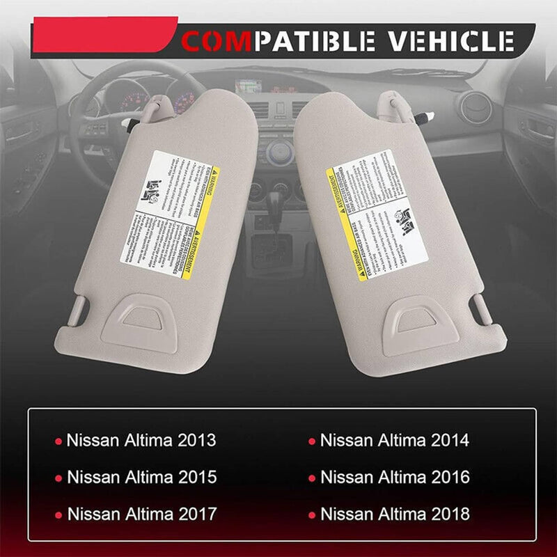 Sun Visors w/ Lighted Right & Left Fit for 2013-2018 Nissan Altima 2.5L 3.5L