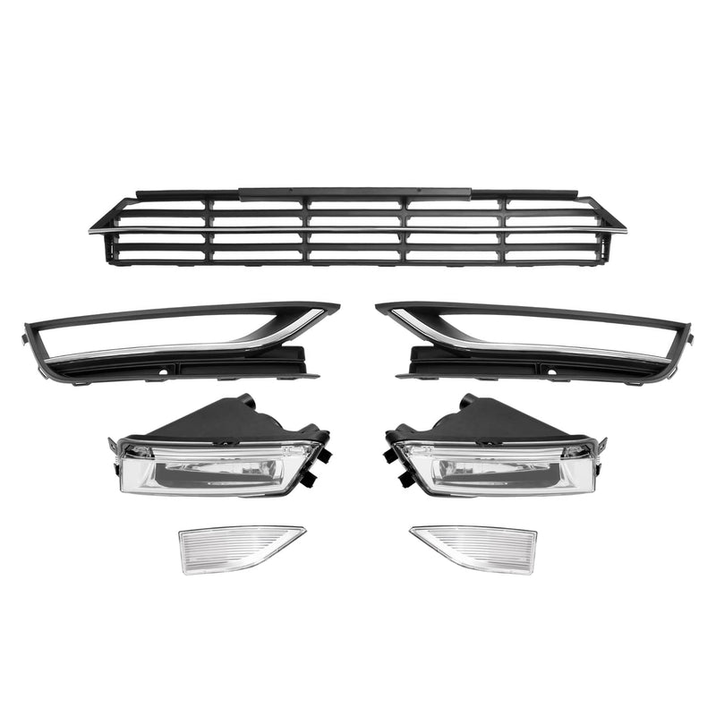 DURAFORCE Front Bumper Fog Lights Corner Lamp & Lower Grille for VW Passat 2012-2015 7PC