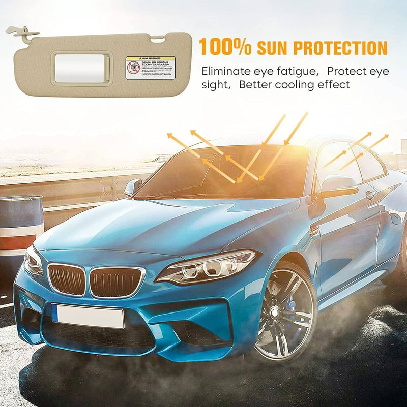 Beige Sun Visor w/Mirror Right & Left Side for 2011-2015 Hyundai Elantra