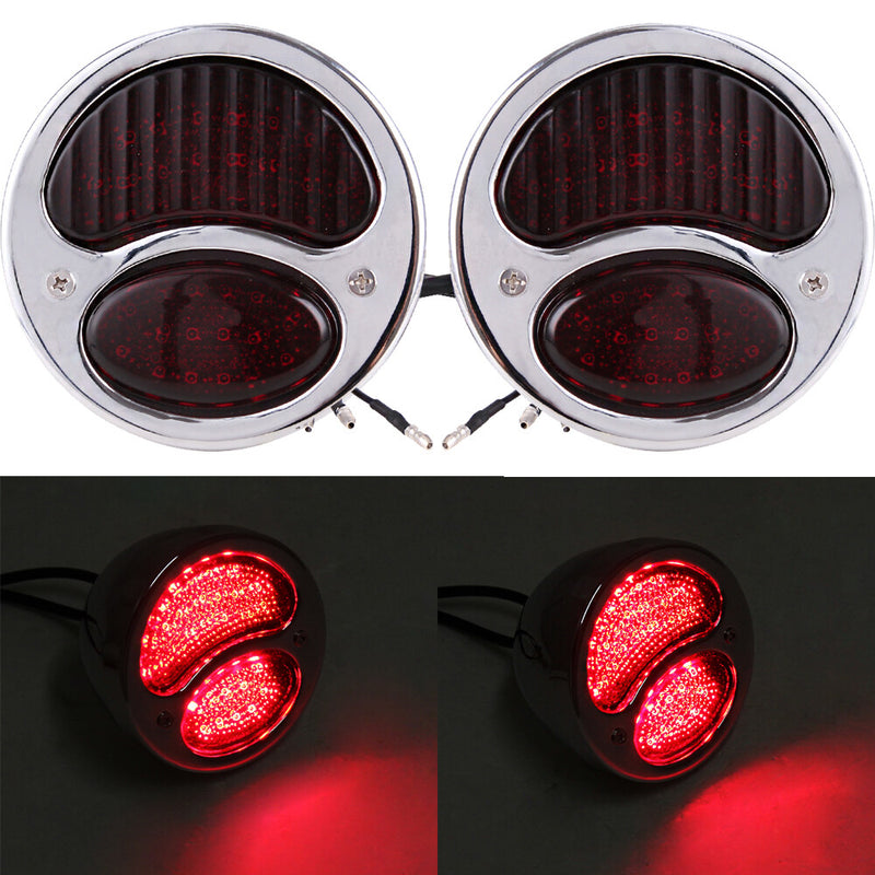Chrome LED Brake Tail Lights Duolamp for Ford Model A Cafe Racer Bobber 2pcs
