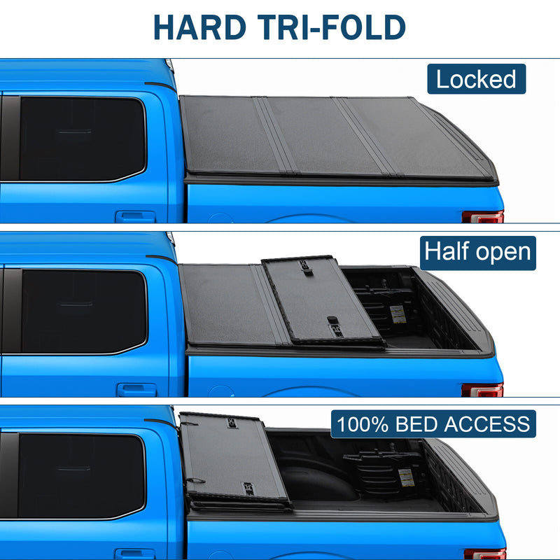 Hard Tri-Fold Tonneau Cover for Dodge Ram 1500 2009-2018 2500 3500 6.5FT Bed