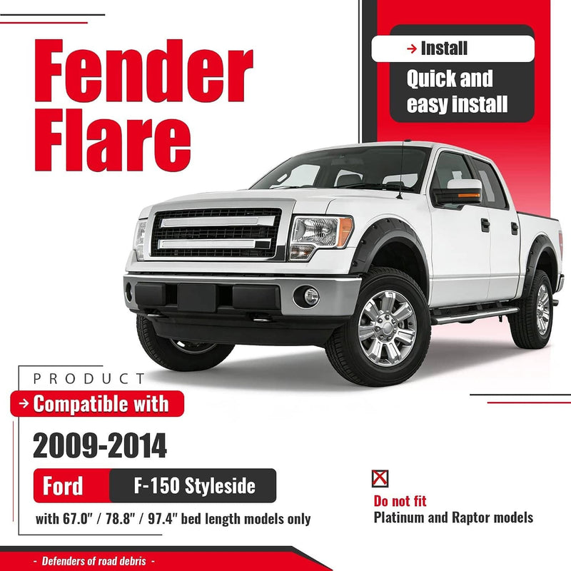 DURAFORCE Pocket Riveted Wheel Fender Flare for Ford F150 F-150 Styleside 2009-2014 4PCS
